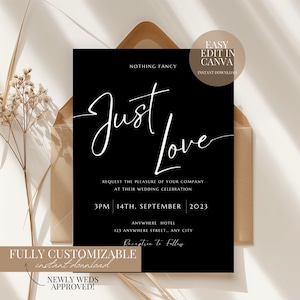 Nothing Fancy Just Love Invitation Elopement Reception Invite Minimalist Elopement Announcement Card Modern Reception Invite Wedding Edit