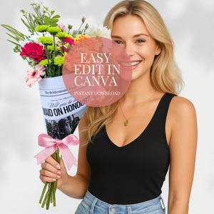 Buquê de flores de jornal para proposta de madrinha, presente de jornal para madrinha, cartão de proposta de madrinha, você será minha madrinha, embrulho