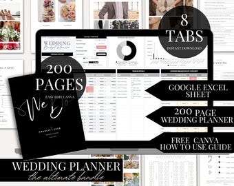 Ultimate Wedding Planner Bundle Wedding Budget Guest List Tracker Spreadsheet Canva Google Sheet Digital