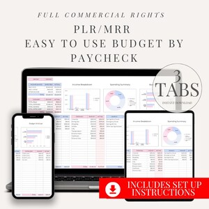 PLR Budget by Paycheck Google Sheet Commercial License Spreadsheet MRR Paycheck Financial Planner  Resale Debt Tracker Template