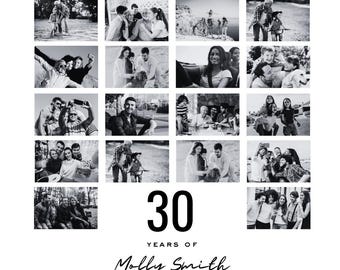 Personalized 30th Birthday Photo Collage Gift: Canva Template Digital Download