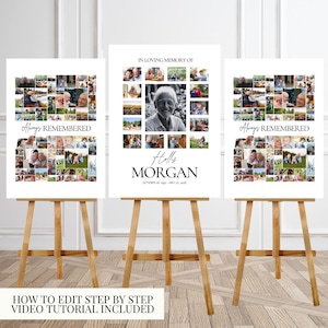 Funeral Photo Collage Sign Set Templates Funeral Welcome Sign Template Celebration of Life In Loving Memory Memorial Poster Size Funeral