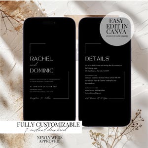 Modern Wedding Invitation Set Template Minimalist Wedding Invite Suite Black Editable Template INSTANT Download Invite Details Card Template