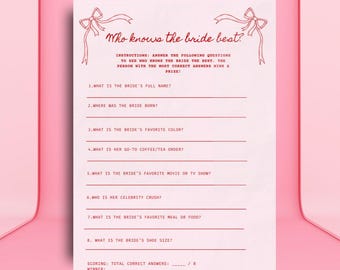 ¿Qué tan bien conoces a la novia? Juego de despedida de soltera dibujado a mano ¿Quién conoce mejor a la novia? Juego de trivia nupcial Garabatos caprichosos para despedidas de soltera