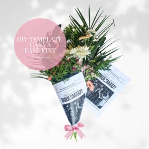 Bridesmaid Proposal Newspaper Flower Bouquet Printable Newspaper Bridesmaid Gift Maid of Honor Proposal Card Will You Be My Bridesmaid Wrap