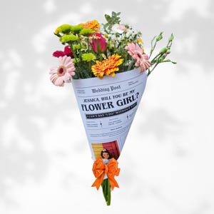Flower Girl Proposal Newspaper Template Flower Bouquet Gift Digital Download Canva Editable