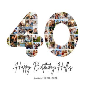 40th Birthday Photo Collage Personalized 40th Birthday Photo Collage Family Gift Number Collage Gift for Him Gift for Her 40 Collage Gift