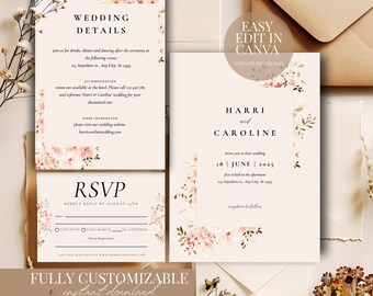 Wildblumen Hochzeitseinladung Vorlage Blumenkranz Design Canva