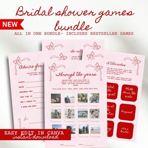 Wavy Border Template Bridal Shower Game Red and Pink Bachelorette Hens Party Hand Drawn Ribbon Bow Wave Modern Editable Printable Bridal