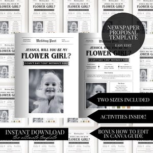 Flower Girl Proposal Newspaper Template Personalized Keepsake Canva Editable Digital Download