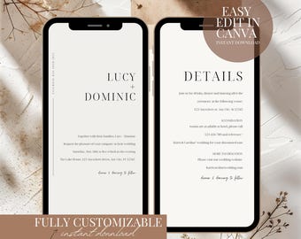 Minimalist Electronic Wedding Invitation Modern Phone Evite Digital Download