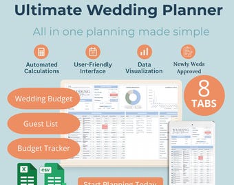 Ultimat bröllopsplanerarpaket Google Sheets och Canva-mallar digital nedladdning