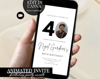 Invitación elegante para 40 cumpleaños con foto personalizable de Evite Digital