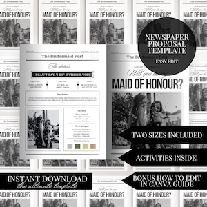 Bridesmaid Proposal Newspaper Flower Bouquet Printable Newspaper Bridesmaid Gift Maid of Honor Proposal Card Will You Be My Bridesmaid Wrap