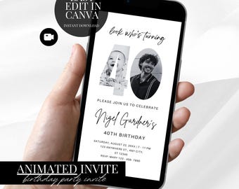 Elegante plantilla de Evite para 40 cumpleaños: invitación con foto digital