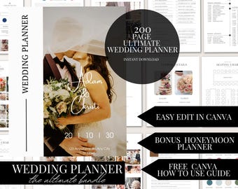 Ultimate Wedding Planner Bundle 200 Page Editable Canva Template Digital Download