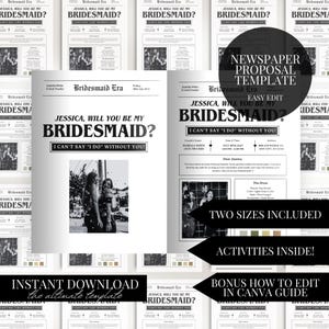 Bridesmaid Proposal Newspaper Flower Bouquet Printable Newspaper Bridesmaid Gift Maid of Honor Proposal Card Will You Be My Flower Wrap