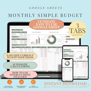 Monthly Budget Spreadsheet  Google Sheet Budget Simple Annual Budget Personal Finance Easy Google Sheet Financial Planner Budget By Paycheck