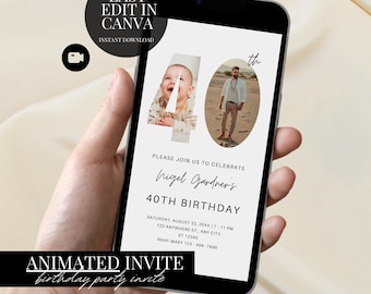 Elegante plantilla digital de Evite para invitación con foto para 40 cumpleaños