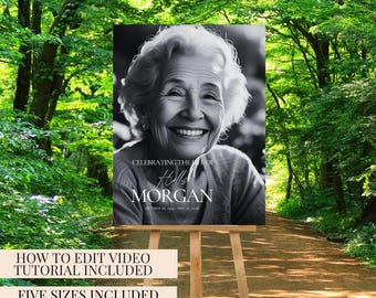 Celebration of Life Welcome Sign Minimalist Funeral Photo Poster Canva Template Digital Download