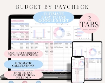 Budget per lönecheck-kalkylblad Google Sheets Excel-utgiftsspårare digital nedladdning