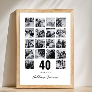 40th Birthday Photo Collage Personalized 40th Birthday Photo Collage Family Gift Number Collage Gift for Him Gift for Her 40 Collage Gift