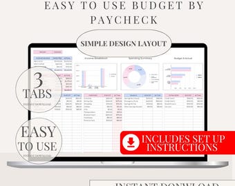 Budget per lönecheck-kalkylblad Enkel ekonomispårning Google Sheets digital nedladdning