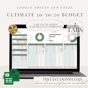 50/30/20 Budget Spreadsheet for Google Sheet Monthly Budget Planner Spreadsheet Paycheck Budget Tracker Weekly Budget 70/20/10 Budget
