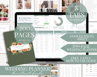 180 Page Ultimate Wedding Planner Bundle Canva and Google Sheet Digital Download