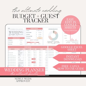 Google Sheets Wedding Budget Guest List Tracker Wedding Checklist Wedding Planner Wedding Budget Tracker Template Digital Wedding Template