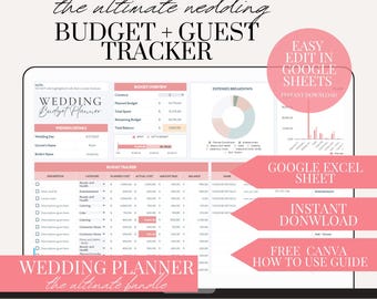 Ultimat bröllopsplanerarpaket Google Sheets och Canva-mallar digital nedladdning