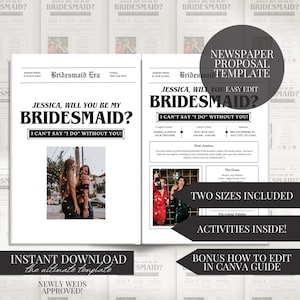 Bridesmaid Proposal Newspaper Flower Bouquet Printable Newspaper Bridesmaid Gift Maid of Honor Proposal Card Will You Be My Bridesmaid Wrap