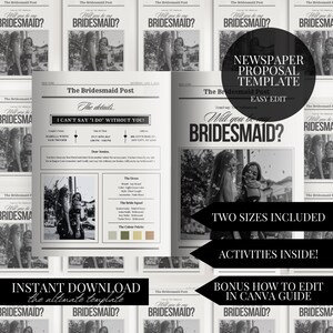Bridesmaid Proposal Newspaper Flower Bouquet Printable Newspaper Bridesmaid Gift Maid of Honor Proposal Card Will You Be My Bridesmaid Wrap