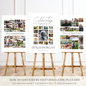 Celebration of Life Funeral Photo Collage Sign Set Templates Funeral Welcome Sign Template In Loving Memory Memorial Poster Collage Funeral
