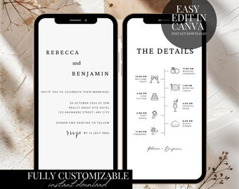 Minimalist Electronic Wedding Invitation Modern Phone Evite Digital Template