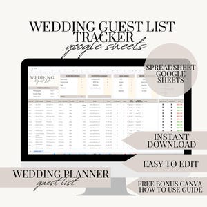 Wedding Guest Tracker for Google Sheet Wedding Planer Guest List Template Wedding Guest List Tracker RSVP Tracker Invitation Tracker Wedding