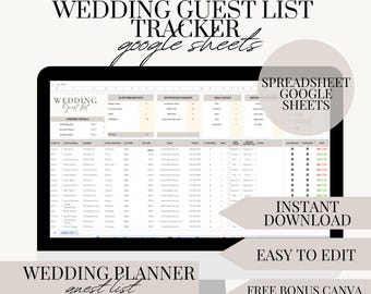 Wedding Guest List  RSVP Tracker Google Sheet Planner Digital Download