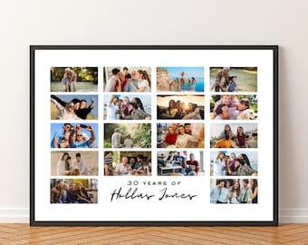 Personalized 30th Birthday Photo Collage Gift Canva Template Digital Download