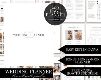 200 Seiten Hochzeitsplaner Bundle Canva Vorlage Digitaler Download