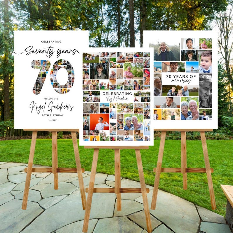 70th Birthday Welcome Sign Photo Collage Editable Canva Template ...