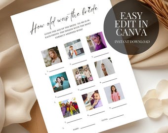 How Old Was the Bride Shower Game Minimalist Bridal Shower Game How Old Was She Shower Game Photo Bridal Game Editable Template Canva