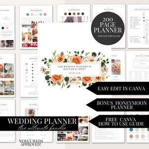200 Page Wedding Day Binder Template Wedding Day Coordination Wedding Day Information Wedding Itinerary Wedding Planner Canva Template Edit