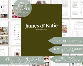 200 Page Wedding Day Information Planner Bundle Canva Template Digital Download