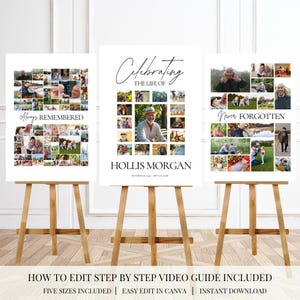 Funeral Photo Collage Sign Set Templates Funeral Welcome Sign Template Celebration of Life In Loving Memory Memorial Poster Size Funeral