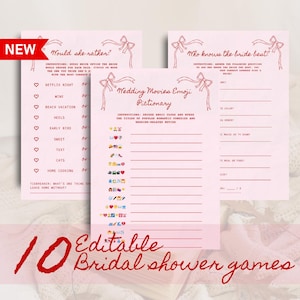 Pink Red Wavy Bridal Shower Games Editable Hot Pink Bridal Games Printable Pink Wave Bridal Games Pack Modern Bridal Shower Games Curvy