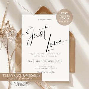 Nothing Fancy Just Love Invitation Elopement Reception Invite Minimalist Elopement Announcement Card Modern Reception Invite Wedding Edit