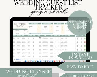 Wedding Guest List Tracker: Google Sheets & Canva Planner (Digital Download)