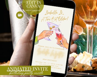 Dirty Martini Birthday Invitation Animated Cocktail Party Evite DIY Template