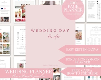 Bundle de planificateur d'informations sur le jour du mariage, 200 pages, téléchargement numérique