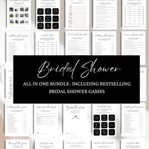 Minimalistisches Brautparty-Spielpaket 10 druckbare Spiele Digitaler Download Bearbeitbare Canva-Vorlage